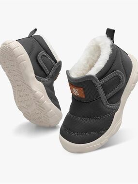 Kids Cozy Winter Booties - Charcoal with Cream Sole